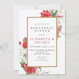 Invitación Navidades de Poinsettias Gold Holly Ensayo de cena