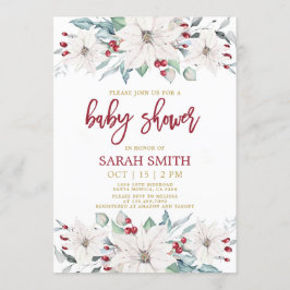 Invitación Navidades de puninsettia blanca Baby Shower