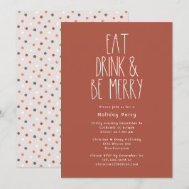 Invitación Navidades De Punto De Boho Rojo Comen Beber Ser Me