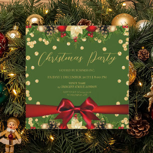 Invitación Navidades de Purpurina de Cinta Verde Gold Corpora