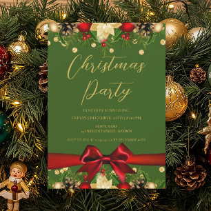 Invitación Navidades de Purpurina de Cinta Verde Gold Corpora
