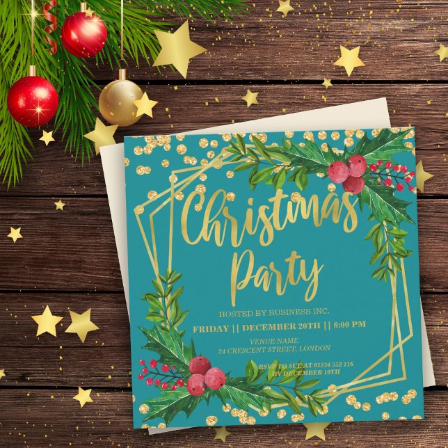 Invitación Navidades de Purpurina Gold Verde azulada Floral H (Subido por el creador)