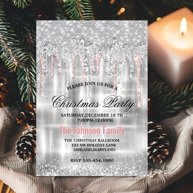 Invitación Navidades de purpurinas de oro rosa de plata de mo (Subido por el creador)