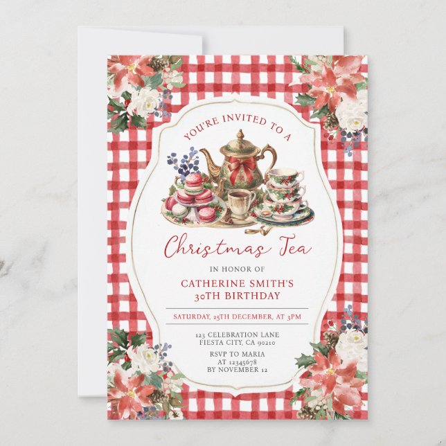 Invitación Navidades de Red Bow Tea Floral de fiesta de cumpl (Anverso)