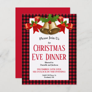 Invitación Navidades de Red Buffalo Plaid cenan