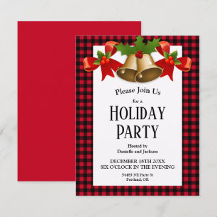 Invitación Navidades de Red Buffalo Plaid Holly Belly