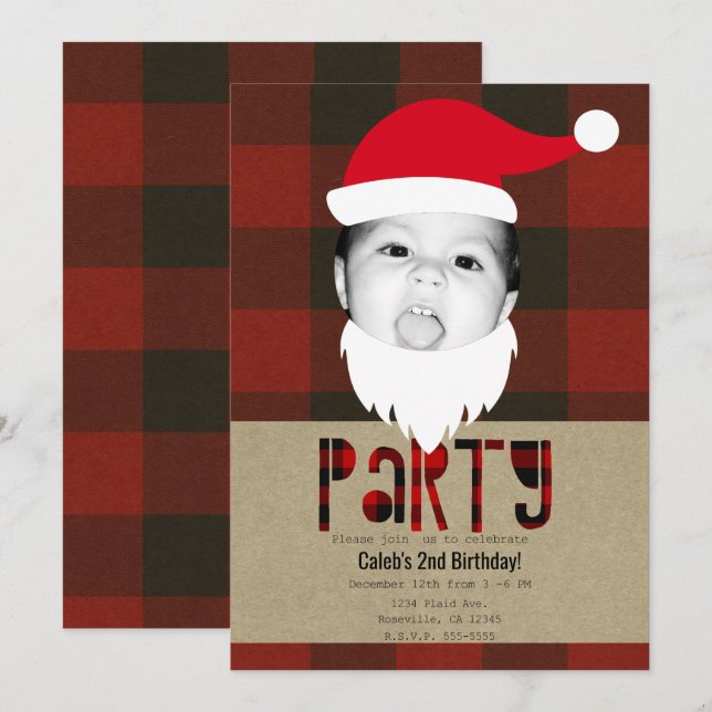 Invitación Navidades de Red Plaid en Santa Face (Anverso / Reverso)