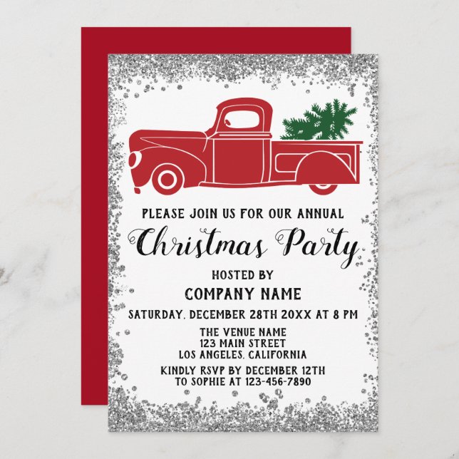 Invitación Navidades de Red Truck Xmas Tree Company Fiesta Si (Anverso / Reverso)