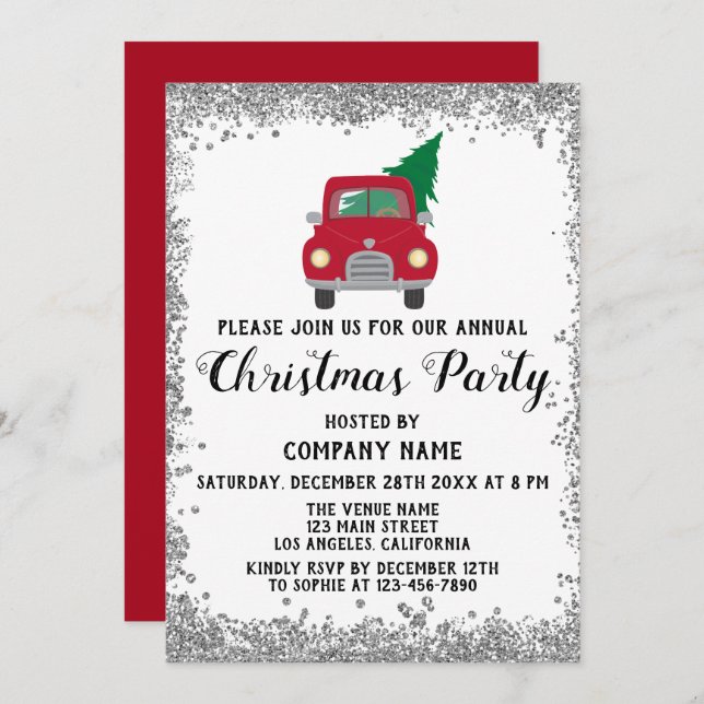 Invitación Navidades de Red Truck Xmas Tree Company Fiesta Si (Anverso / Reverso)