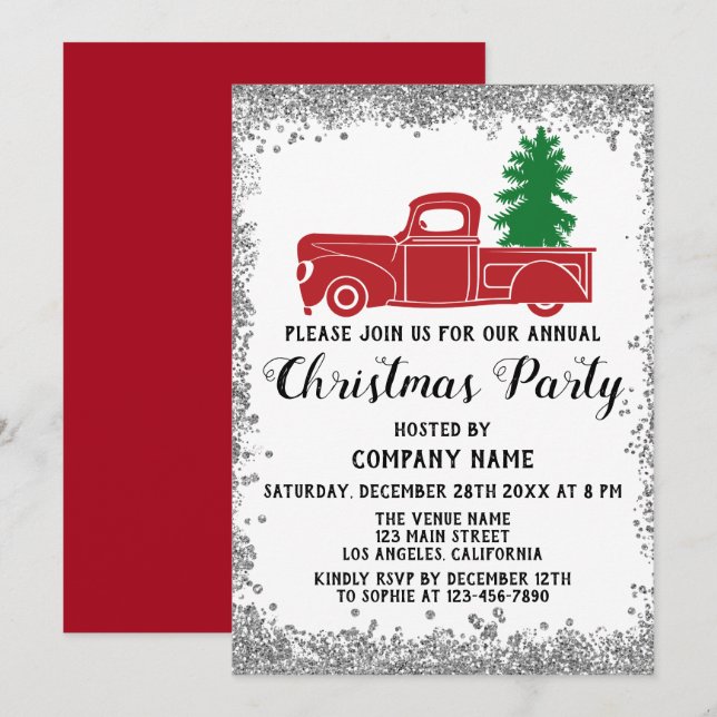 Invitación Navidades de Red Truck Xmas Tree Company Fiesta Si (Anverso / Reverso)
