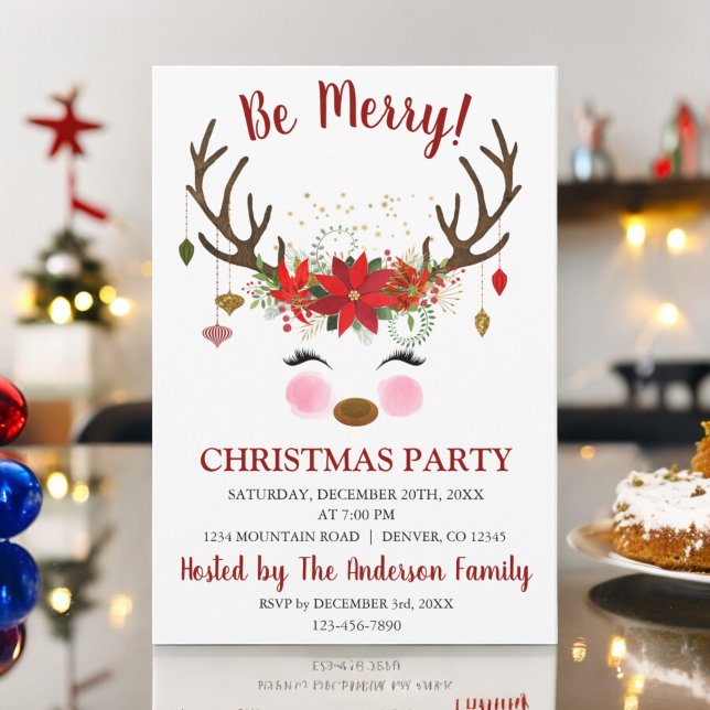 Invitación Navidades de reno lindo Fiesta de cena de vacacion (Subido por el creador)
