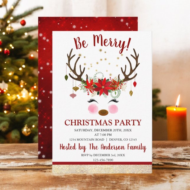 Invitación Navidades de reno lindo Fiesta de cena de vacacion (Subido por el creador)
