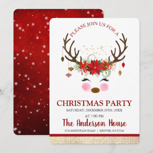 Invitación Navidades de renos curados Fiesta de cena de vacac