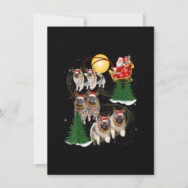 Invitación Navidades de renos de Keeshond montando en Santa N (Anverso)