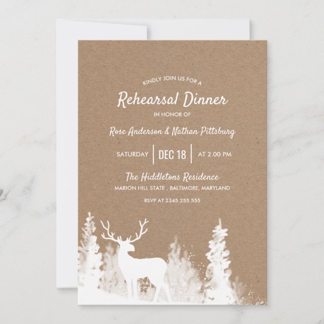 Invitación Navidades de renos de papel Kraft ensayan la cena (Anverso)
