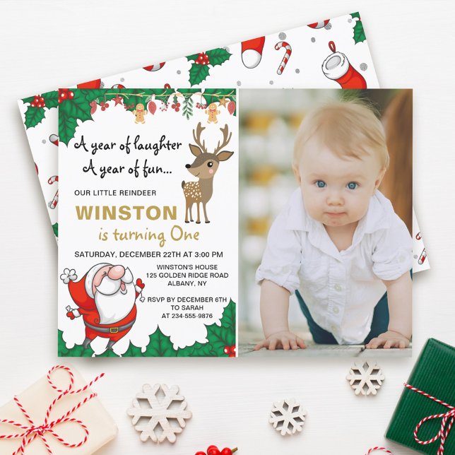 Invitación Navidades de renos de Santa Claus Foto de cumpleañ (Subido por el creador)