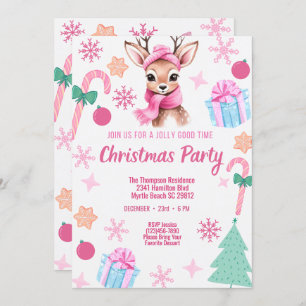 Invitación Navidades de renos Fiesta Rosa