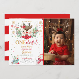 Invitación Navidades de renos primer cumpleaños venado rojo d