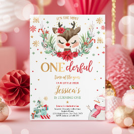 Invitación Navidades de renos primer cumpleaños venado rojo d