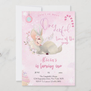 Invitación Navidades de renos primer venado de invierno rosa