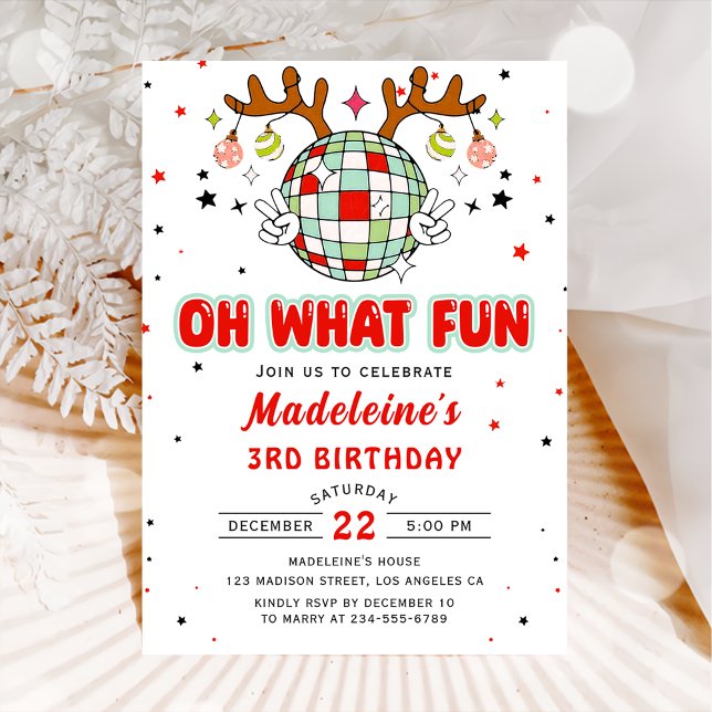 Invitación Navidades de renos retro Cumpleaños Oh Qué Diversi (Subido por el creador)