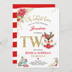 Invitación Navidades de renos Segundo cumpleaños Red Winter D