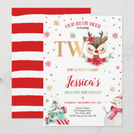 Invitación Navidades de renos Segundo cumpleaños Red Winter D