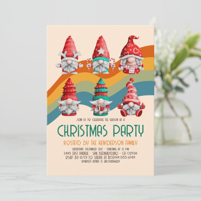 Invitación Navidades de Retro Groovy ganan fiesta de vacacion (Anverso de pie)