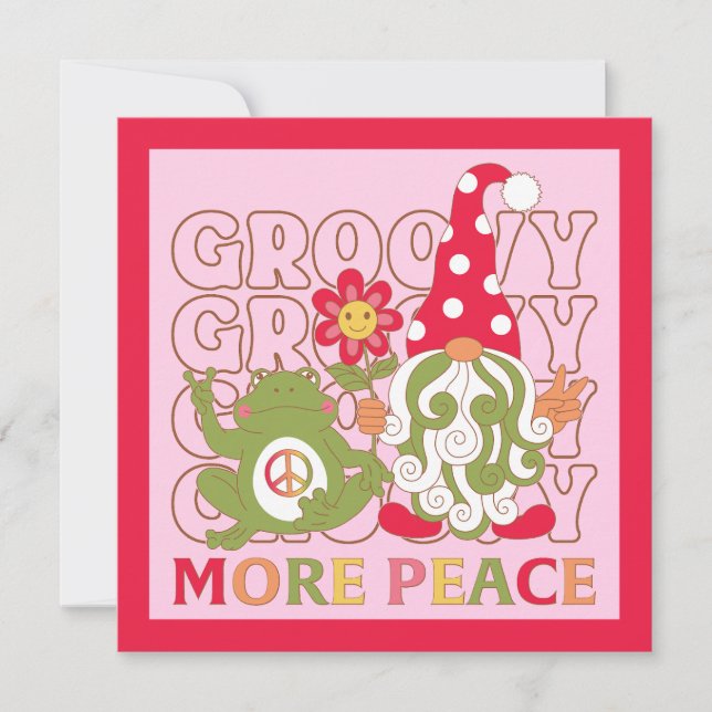 Invitación Navidades de Retro Groovy Gnome Mor Peace Card (Anverso)