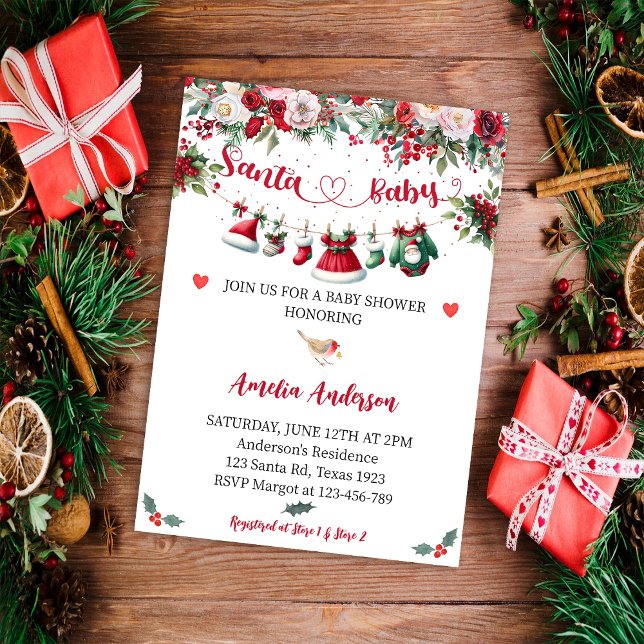 Invitación Navidades de ropa Santa Baby Baby Shower (Subido por el creador)
