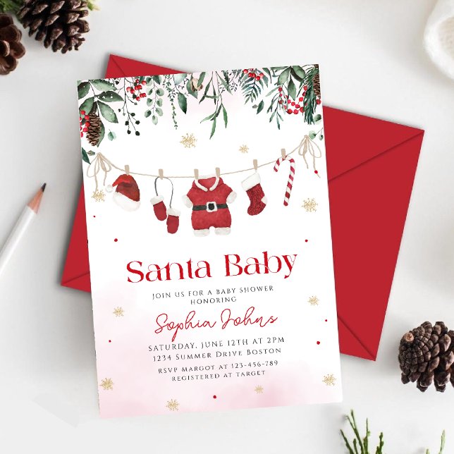 Invitación Navidades de ropa Santa Baby Baby Shower (Subido por el creador)