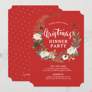 Invitación Navidades de rosa blanco holly wreath cena Invitar