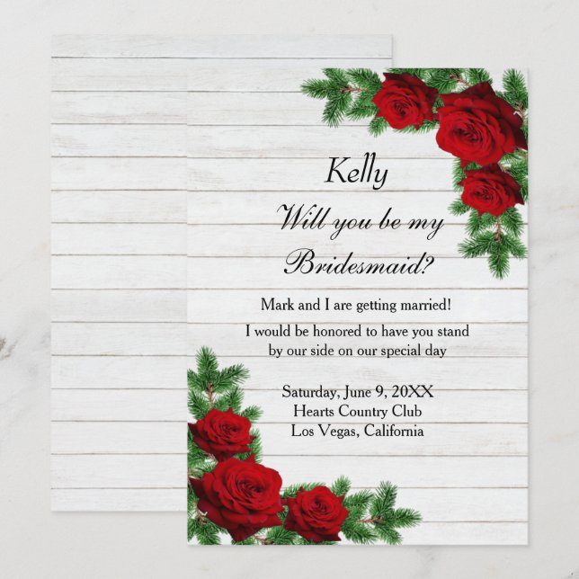 Invitación Navidades De Rosas Rojas Y Ramas De Pino (Anverso / Reverso)