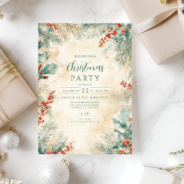 Invitación Navidades de Rustic Holly y Pine