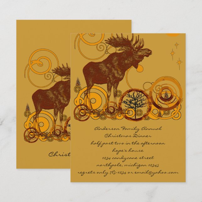Invitación Navidades de Rustic Vintage Moose (Anverso / Reverso)