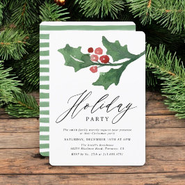 Invitación Navidades de Rustic Watercolor Holly | Fiesta de v