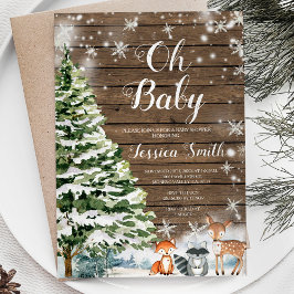 Invitación Navidades de Rustic Wood Evergreen Baby Shower