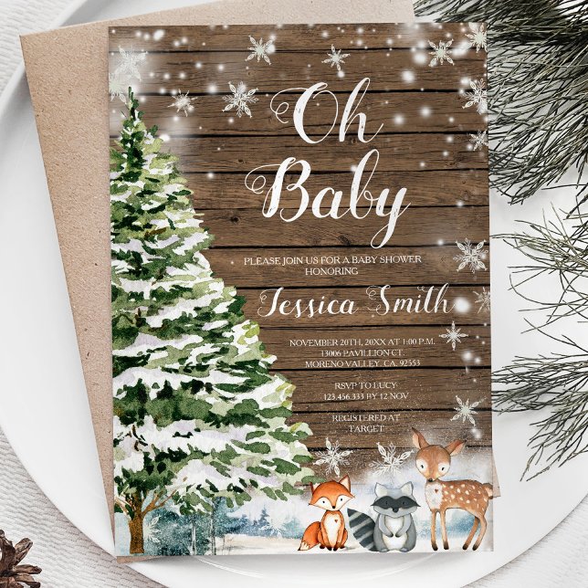 Invitación Navidades de Rustic Wood Evergreen Baby Shower (Subido por el creador)