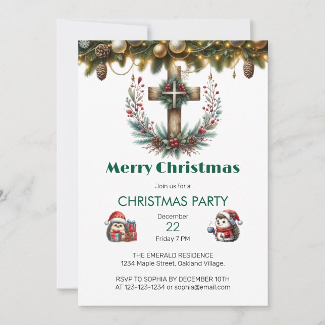 Invitación Navidades de Rustic Wreath Cross (Anverso)