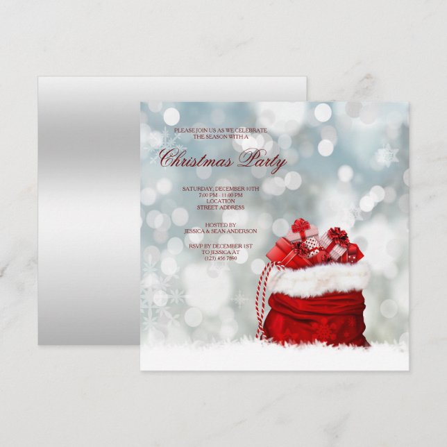 Invitación Navidades de sacos de Santa Filed (Anverso / Reverso)