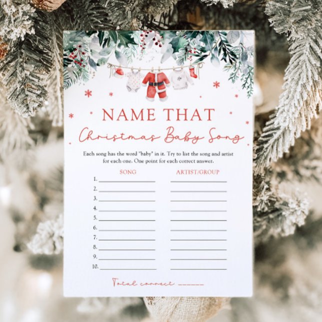 Invitación Navidades de Santa Baby Shower nombran a esa bebé (Watercolor Christmas Santa Baby Shower Name That Baby Tune Game)