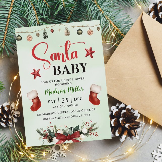 Invitación Navidades de Santa Baby Stocking Winter Baby Showe (Subido por el creador)