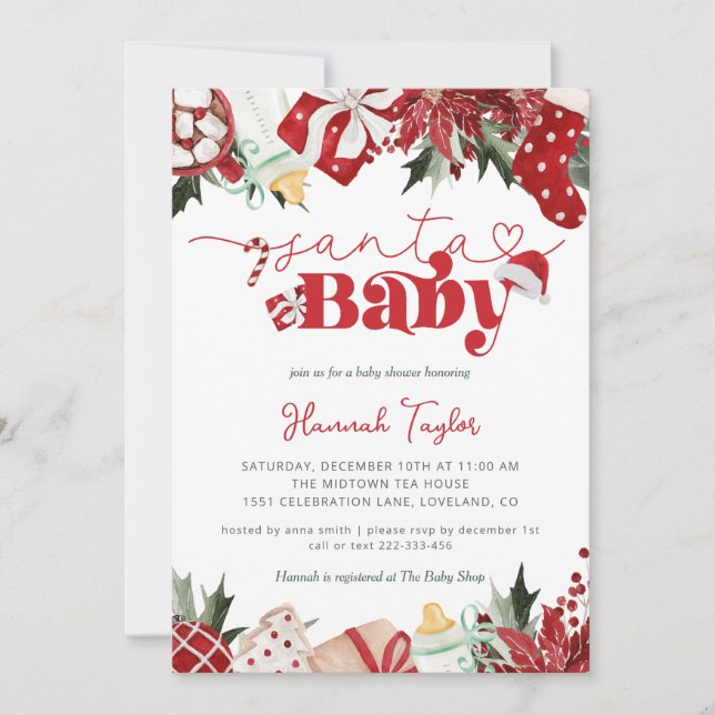 Invitación Navidades de Santa Bebé Baby Shower (Anverso)