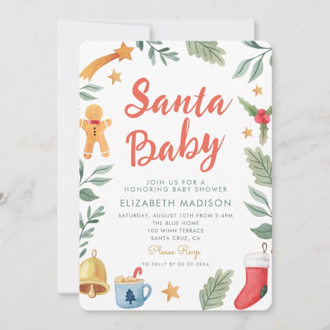 Invitación Navidades de Santa Bebé Baby Shower (Anverso)