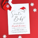 Invitación Navidades de Santa Bebé Baby Shower<br><div class="desc">Un lindo mínimo de Navidades en temporada de vacaciones, una invitación a una ducha de bebé con "Santa Bebé" escrita en un guión elegante con un latido cardíaco, un ilustracion acuarela de un gorra rojo de Santa Claus y una invitación a una alegre ducha de bebé. Personalice el nombre de...</div>