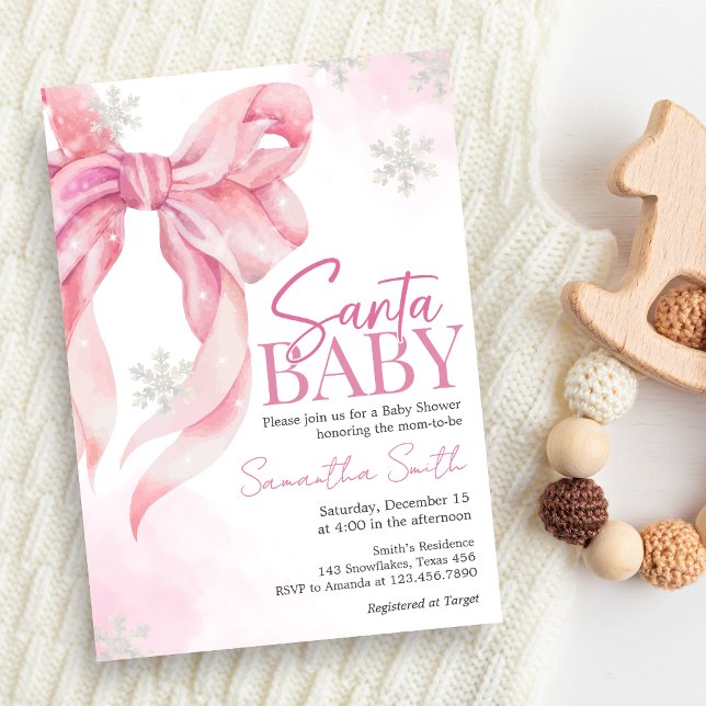 Invitación Navidades de Santa Bebé Baby Shower (Pink Coquette Winter Baby Shower Invitation)