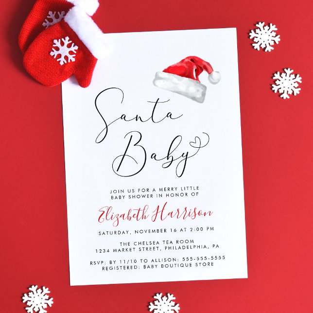 Invitación Navidades de Santa Bebé Baby Shower (Celebrate your little Santa Baby's upcoming arrival with a cute holiday season baby shower)