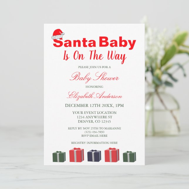 Invitación Navidades de Santa Bebé Baby Shower (Anverso de pie)