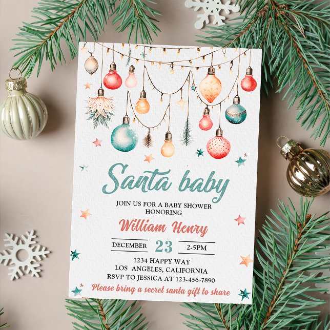 Invitación Navidades de Santa Bebé Balls Ornamate Baby Shower (Subido por el creador)