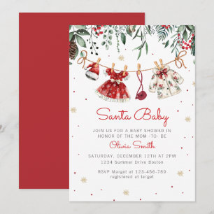 Invitación Navidades de Santa Bebé Chica Ropa Baby Shower